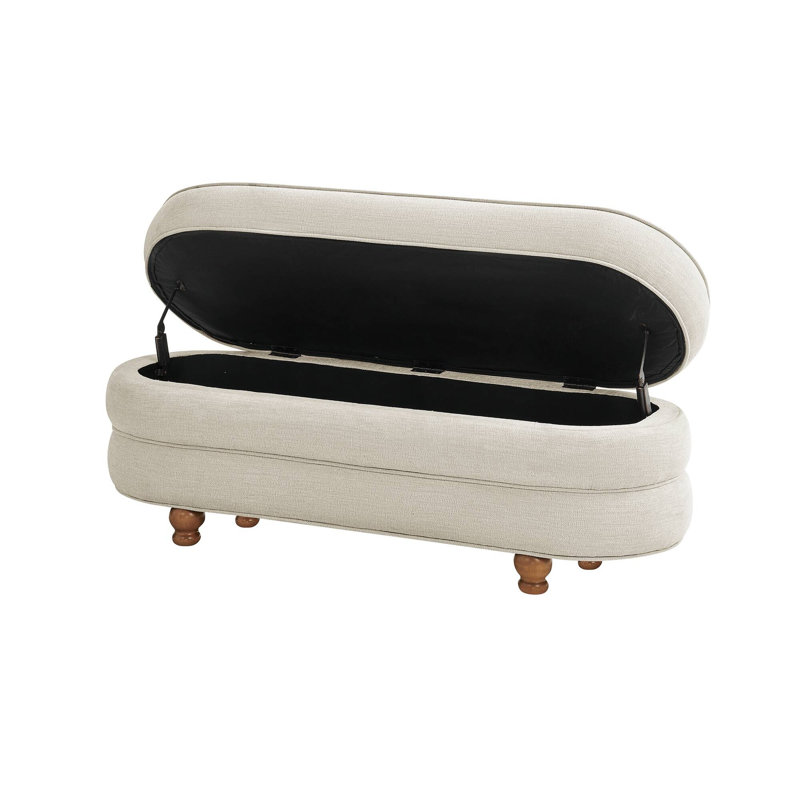 Banc de rangement crème ovale avec pieds en bois
