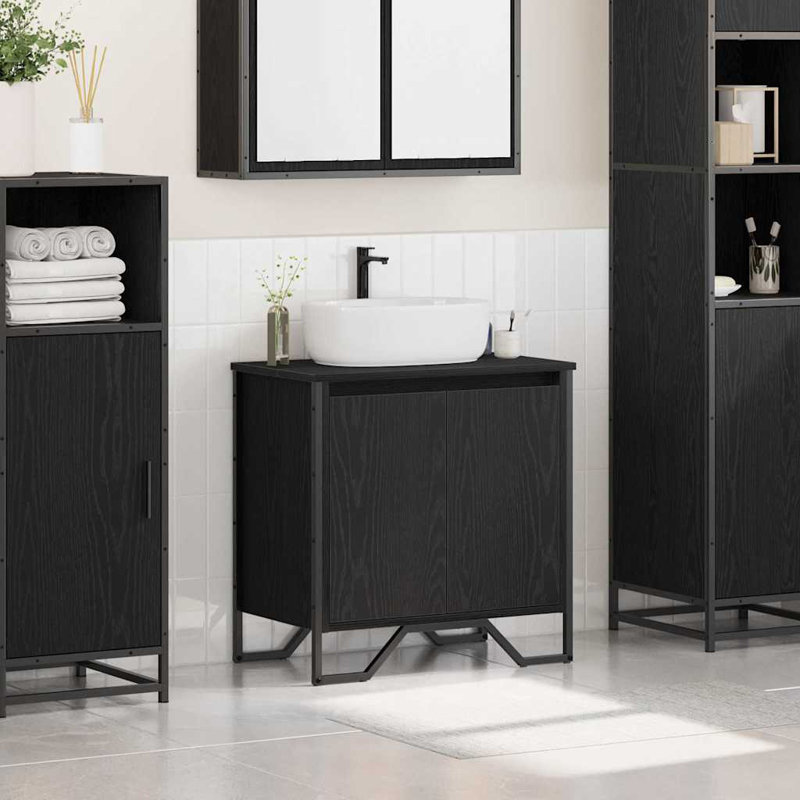 Sink Cabinet With Door 60 X 35 X 60 Cm Engineered Wood, Black Oak