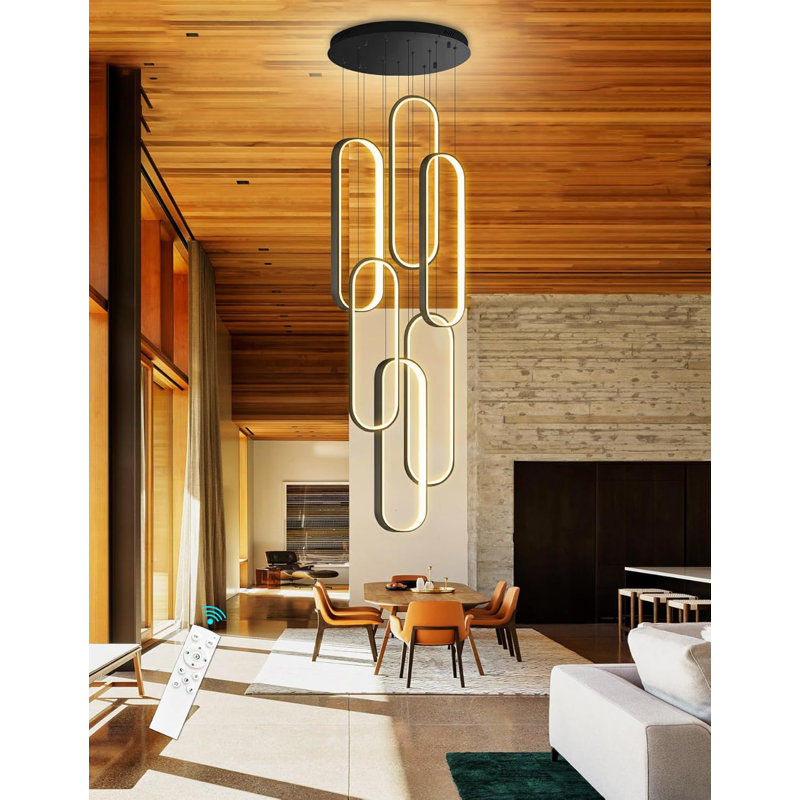 Lustre linéaire à 6 lumières DEL à intensité variable, H 78 po x l 17,7 po x P 17,7 po, Noir, noir, noir, noir, 84 W