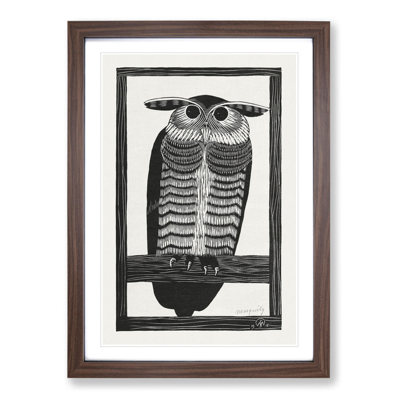 Horned Owl by Samuel De Mesquita - Picture Frame Painting, 48cm H x 36cm W x 2cm D, Walnut Framed