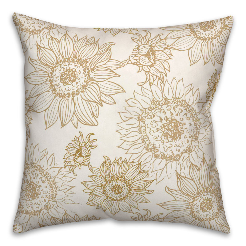 Floral Reversible Throw Pillow, Gold/White