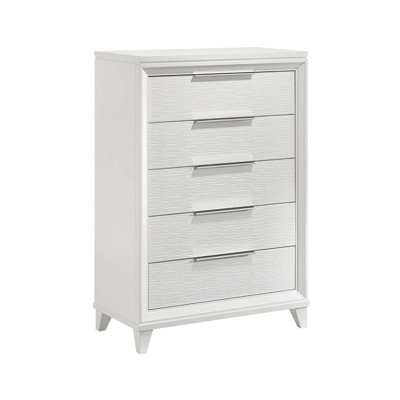 Ressy Tall Dresser Chest With 5 Drawers, Contemporary White Wood