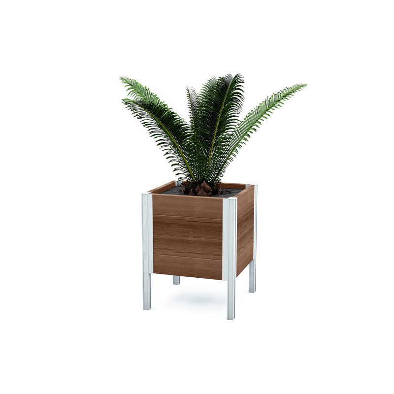 Urbana Espresso Brown Embossed Vinyl Raised Planter with Silver Aluminum Posts