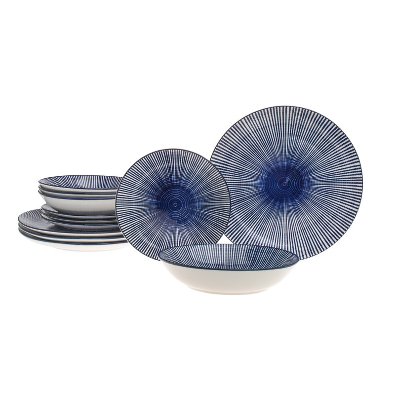 Service de table en porcelaine 12 pièces Inlustris Hawthorne, Bleu