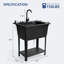 Évier utilitaire 29 gallons noir avec pieds en métal et robinet en acier inoxydable-137899777
