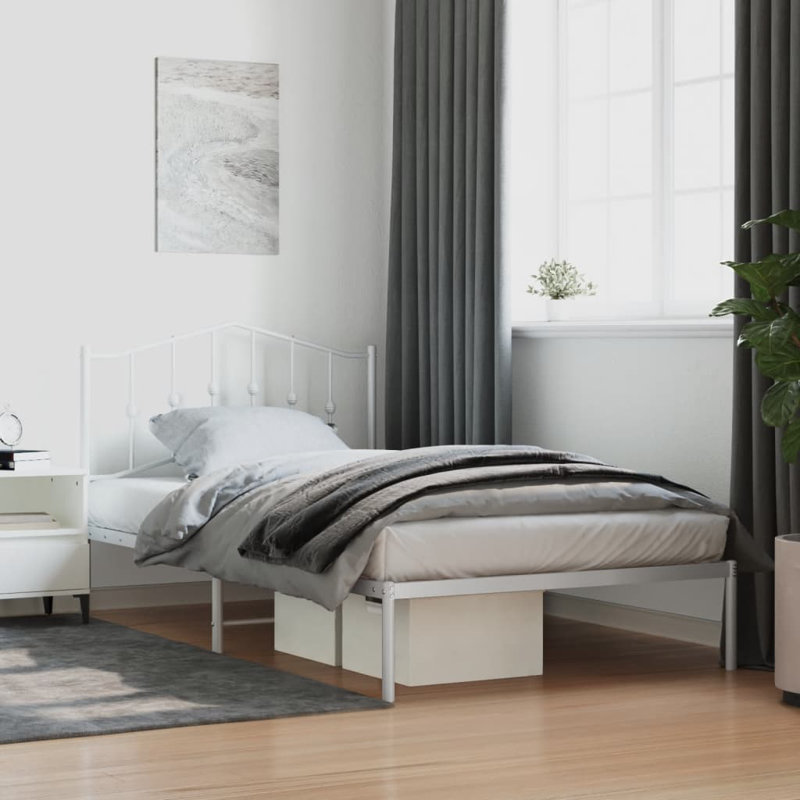 Camyria Metal Bed Frame, Sturdy Steel, No Mattress, Twin XL, White