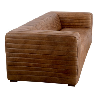 Genuine Leather Channel Tufted Square Arm Sofa
