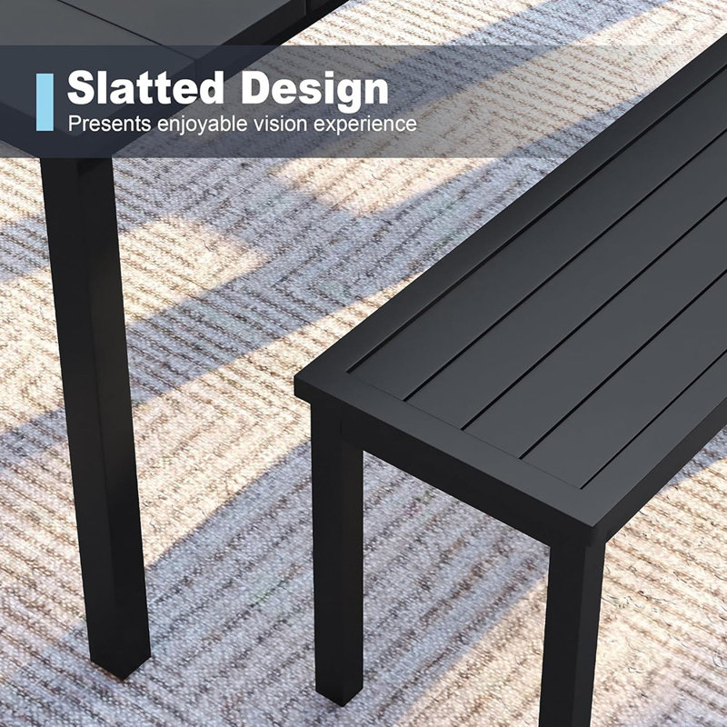Banc d'extérieur en métal, banc de jardin sans dossier de 51,2 po de long
