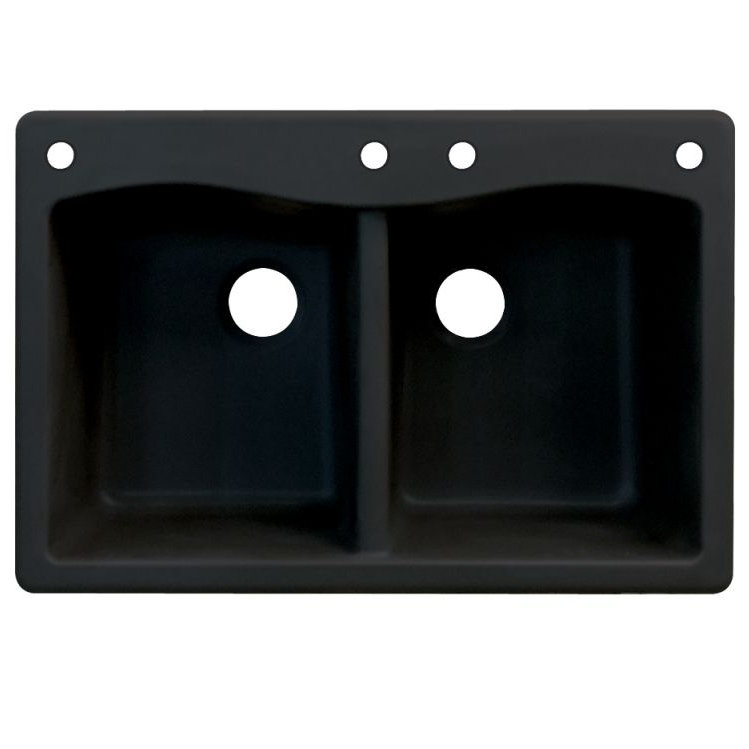 Aversa 33'' L Double Bowl Granite Kitchen Sink, 4 hole, Black