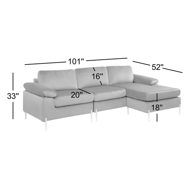 Seph Velvet L-Shaped Sectional, Blue Velvet