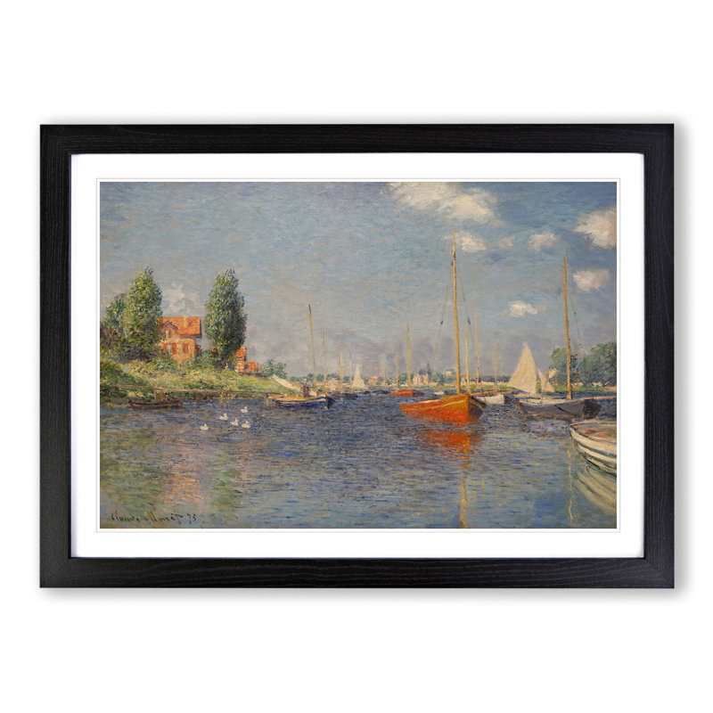 Red Boats in Argenteuil by Claude Monet - Picture Frame Painting on MDF, Black Framed, 27cm H x 36cm W x 2cm D