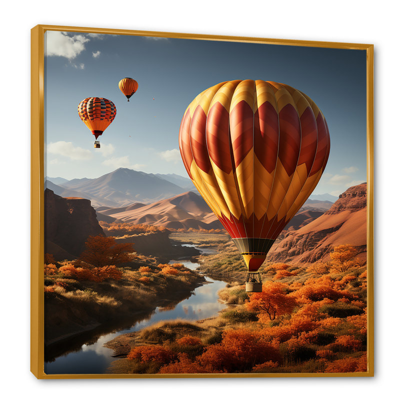 Expressionist Balloon Journey - Imprimé, H 30 po x l 30 po x P 1 po, Cadre flottant doré