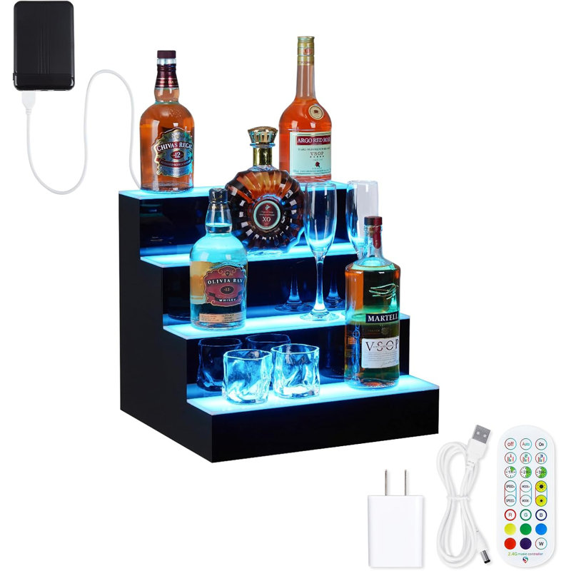LED Liquor Bottle Display Shelf, Bottle Display Shelf Bar Shelves with Remote & App Control, 16 Colours, 4 Music Modes