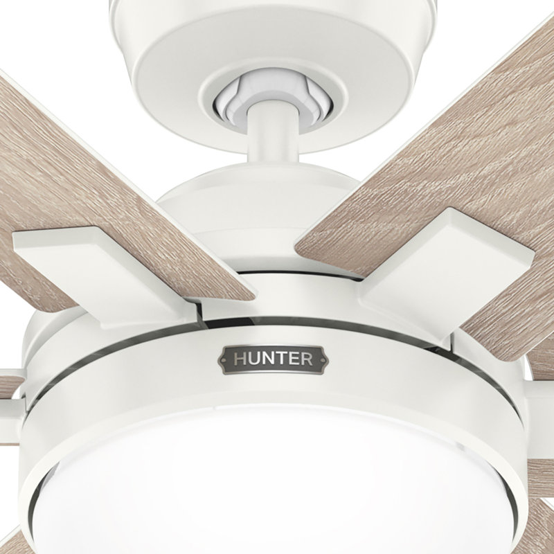 52 inch Georgetown ENERGY STAR® HunterExpress Fan with Light Kit and Remote, White, Light Yellow Wood/White