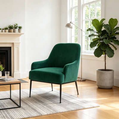Fauteuil d'appoint en velours noir avec pieds en métal, fauteuil rembourré moderne avec coussin en mousse dense et sangles lourdes, chaise d'appoint confortable pour le bureau de la chambre à coucher