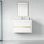 Meuble-lavabo pour salle de bain, comptoir en résine de pierre, fermeture en douceur, salle de bain d'aspect blanc brillant avec lavabo, finition à l'eau, tiroirs spacieux, blanc, fabrication de qualité