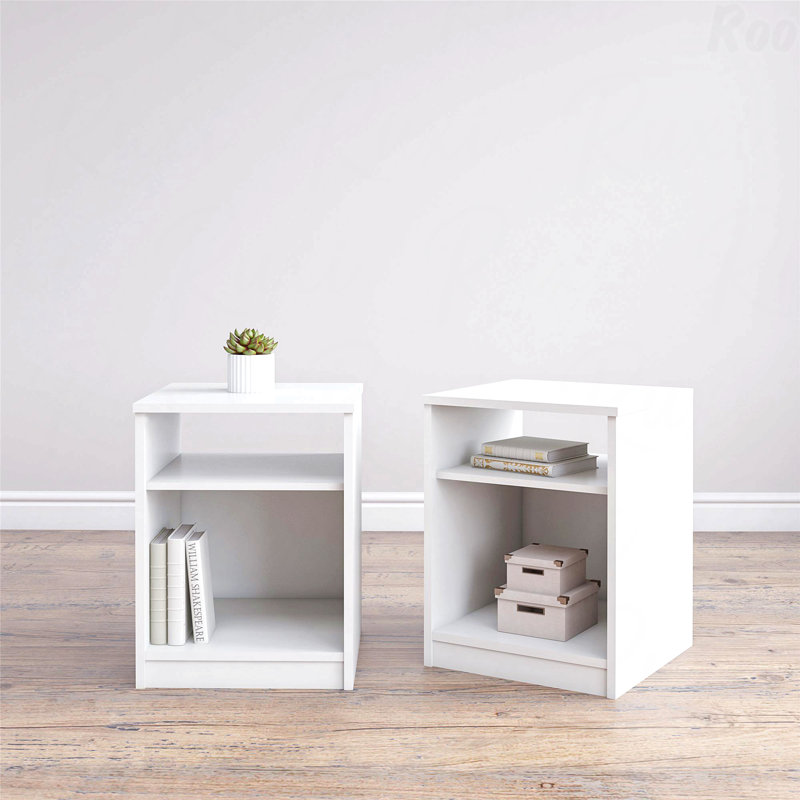 Table de chevet blanche à tablette ouverte avec rangement à 2 niveaux