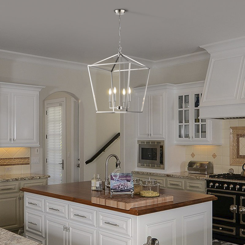Mandle 4 - Light Dimmable Lantern Geometric Chandelier, 68" H x 20" W x 20" D, Brushed Nickel