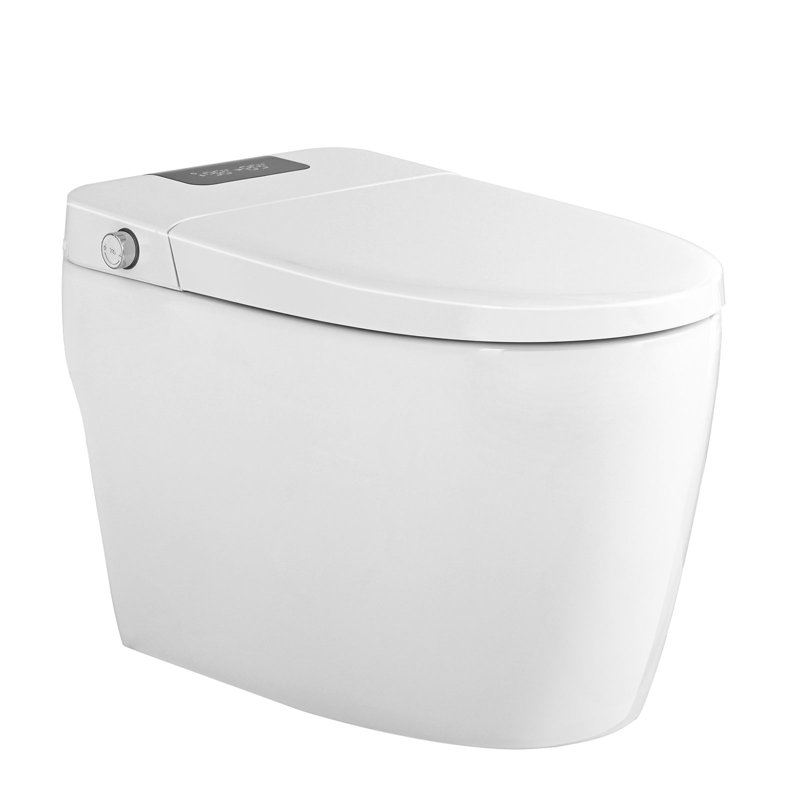Toilette bidet intelligente sans réservoir ADA, ouverture / fermeture automatique, chasse automatique, chasse occultante, siège chauffant, lavage à chaud, sécheuse, affichage numérique à DEL 