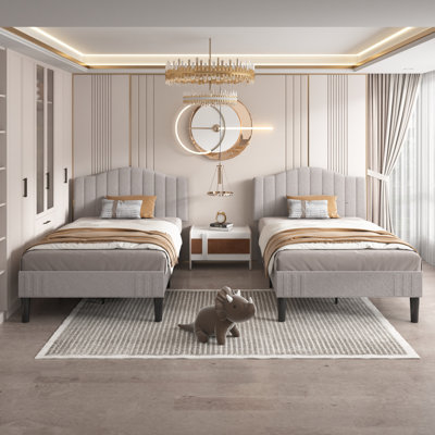 Lit plateforme simple avec tête de lit ajustable en tissu Aldora