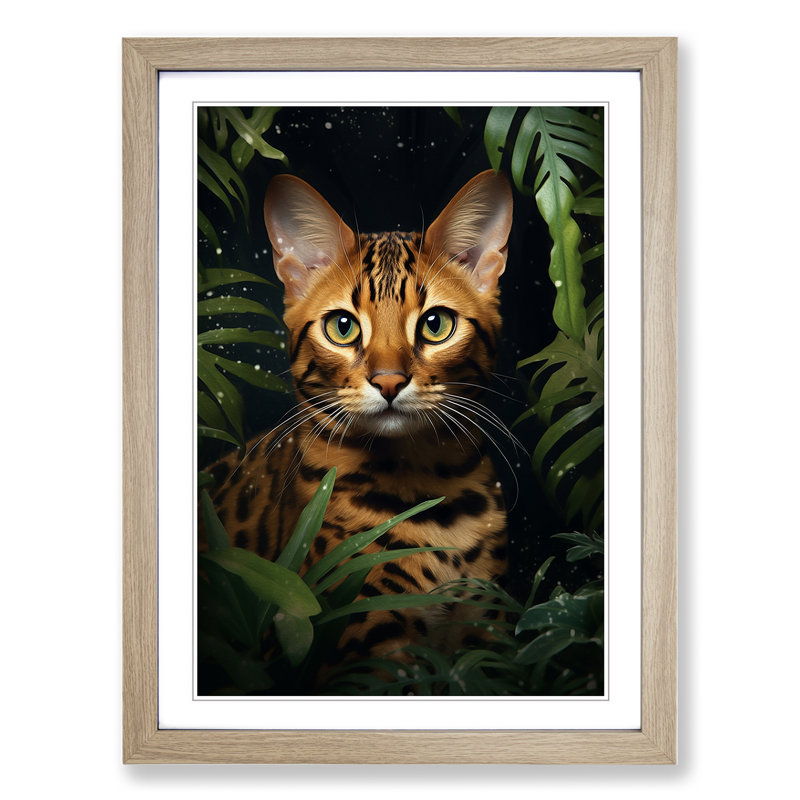 Bengal Cat Romanticism Art - Framed Print, Oak Framed, 46cm H x 34cm W x 2cm D