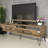 Modern TV Stand with Metal Legs, Oak Color, 57.1 x 17.7 x 15.7 inches | 100% Melamine Coated Particle Board, 0.7-inch Thickness, Wall-Mountable, Multiple Shelves, Scandinavian Geometric Design for Living Room-817069281