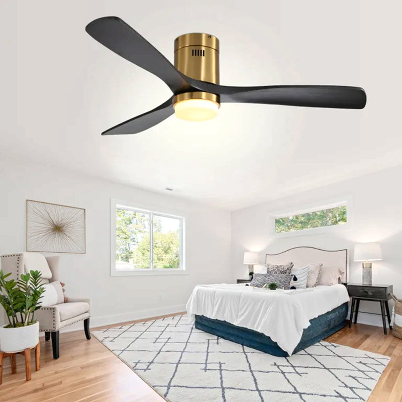 52 Inch Low Profile Ceiling Fan With Remote Control 3 Solid Wood Blades,52 Inches Suitable For Indoor And Outdoor, Gold