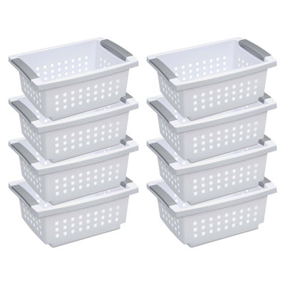 Sterilite Small Stacking Basket with Titanium Accents, White