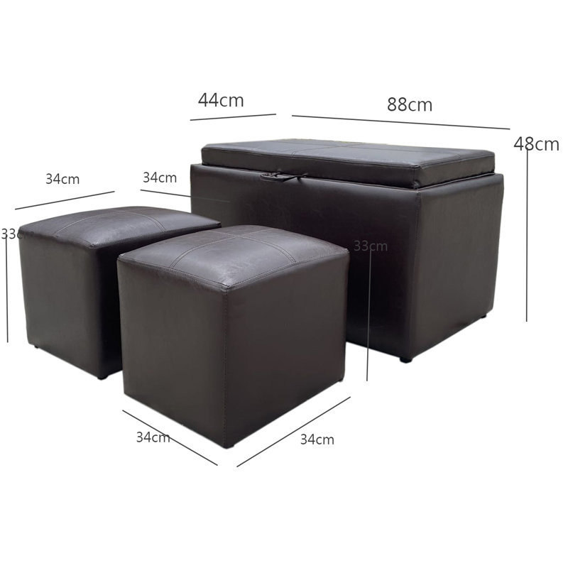 88cm Wide Faux Leather Rectangle Standard Ottoman with Storage