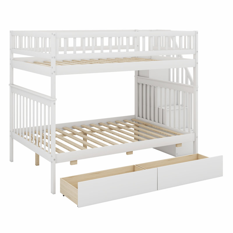Bunk Bed With Two Drawers And Storage Stair, White