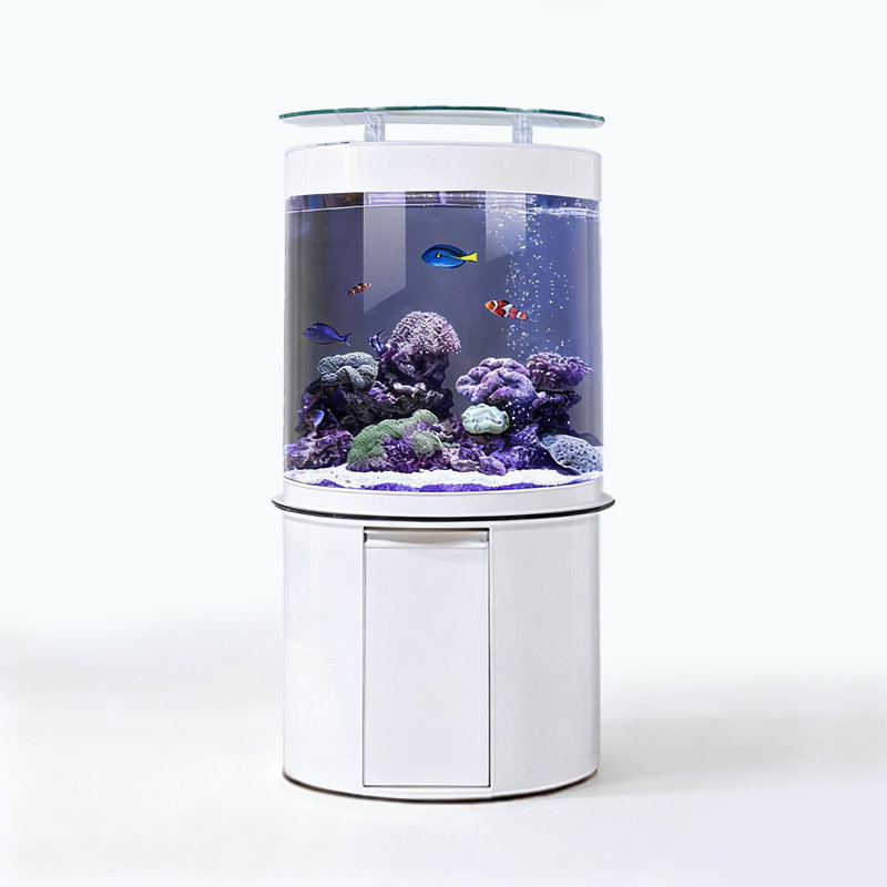 Semi-Circular Smart Remote-Controlled Touchscreen Aquarium Tank, 59.44 Gallon (62.99"H x 39.37"W x 19.69"D), White