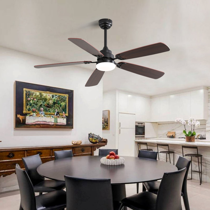 Shalese 52'' Ceiling Fan with LED Lights, Matte Black, Walnut