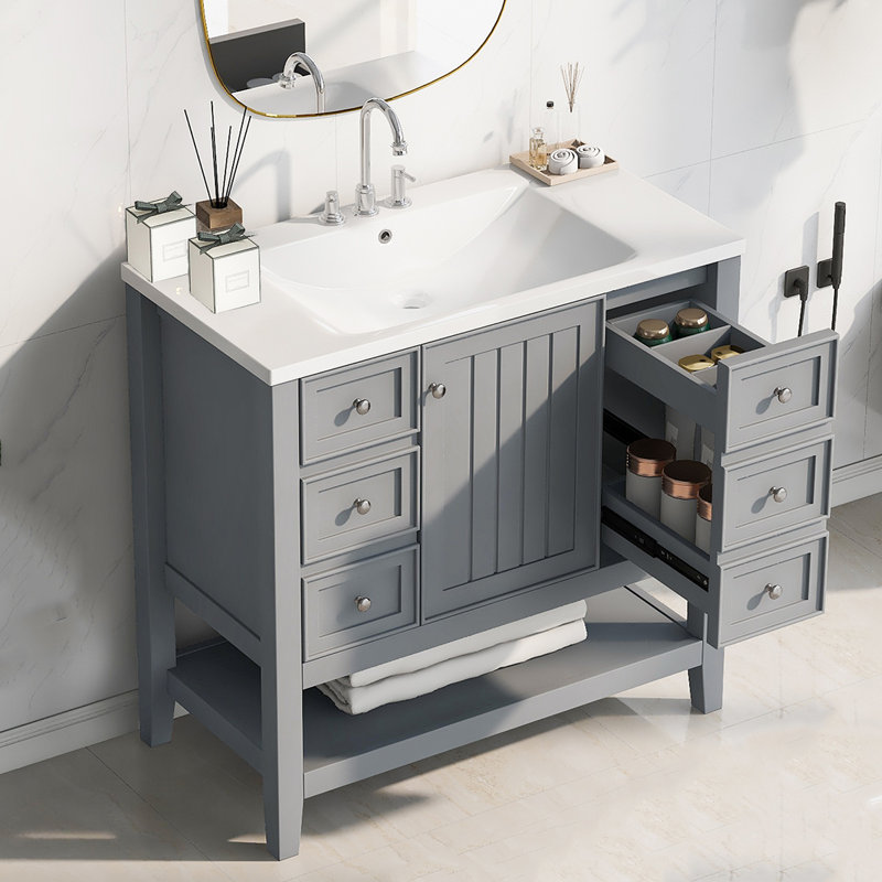 Meuble-lavabo simple 36 po avec plateau Rhoanne, Gris