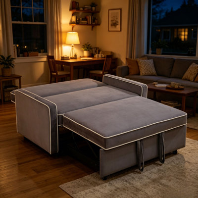 53" Wide 3-Position Adjustable Backrest Convertible Loveseat Sleeper Sofa Bed With Pull-Out Chaise For Small Spaces