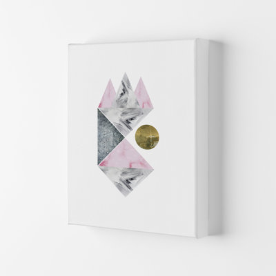 Luna Side Moon Pink And Grey Triangles Abstract by Pixy Paper - Print