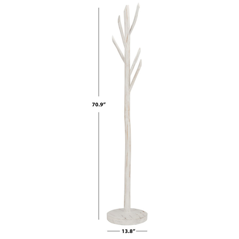 Bowyer Solid Wood Freestanding Coat Rack, Distressed White