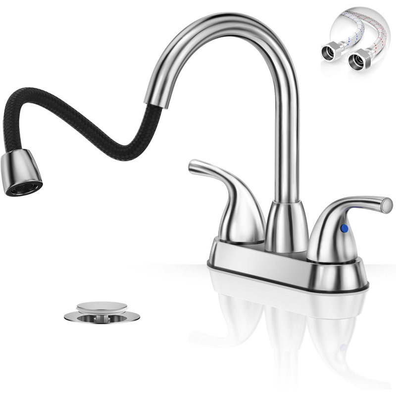 Pull Down Sprayer 4 Inch Bathroom Faucet,3 Hole Centerset Pull Out Bathroom Sink Faucet,With 360 Swivel Spout,Metal Pop-Up Drain And Water Supply Lines