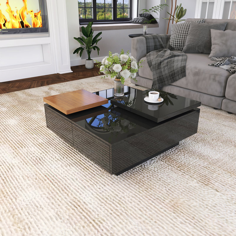Modern Square Movable Top Coffee Table, Black