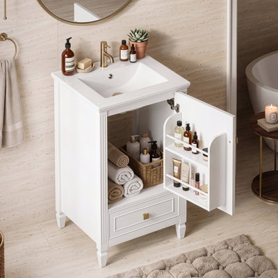 Meuble-lavabo autoportant de 20 po avec lavabo et armoire de rangement en céramique