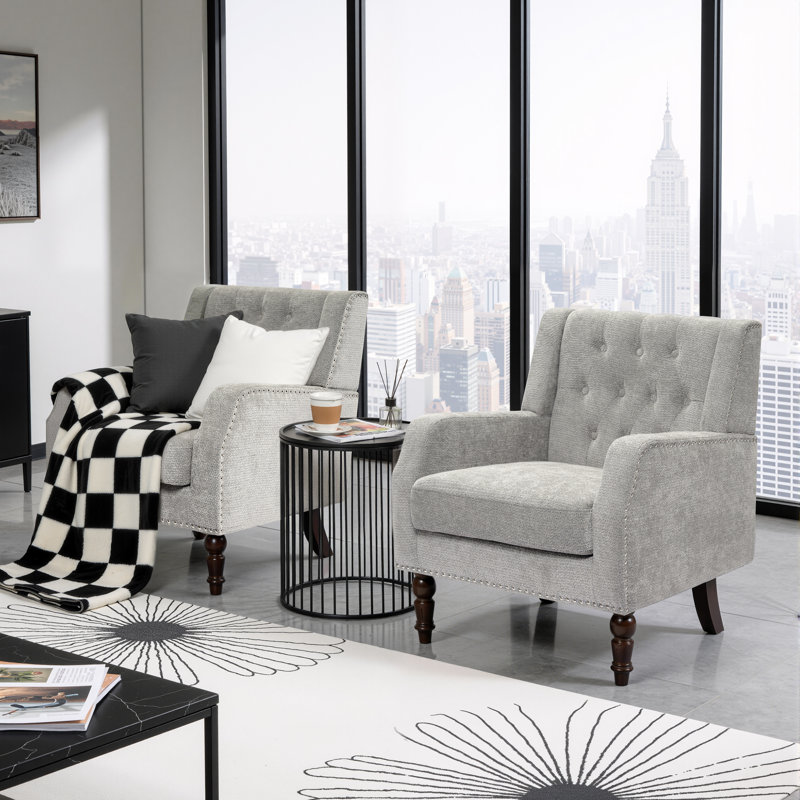 21.65" Wide Tufted Upholstered Accent Armchair, Gray