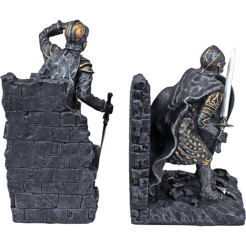 Arthurian Knight Bookends,Grey Stone,8 Inch, Set Of Two