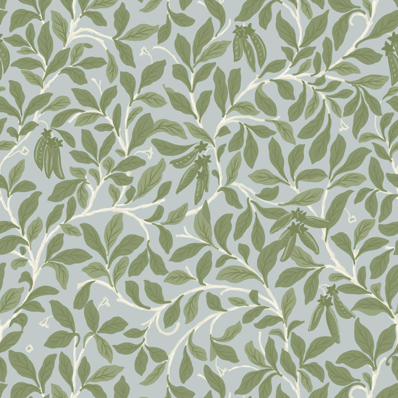 Leaf and Pod - Wallpaper, Hazy Blue, Peel & Stick