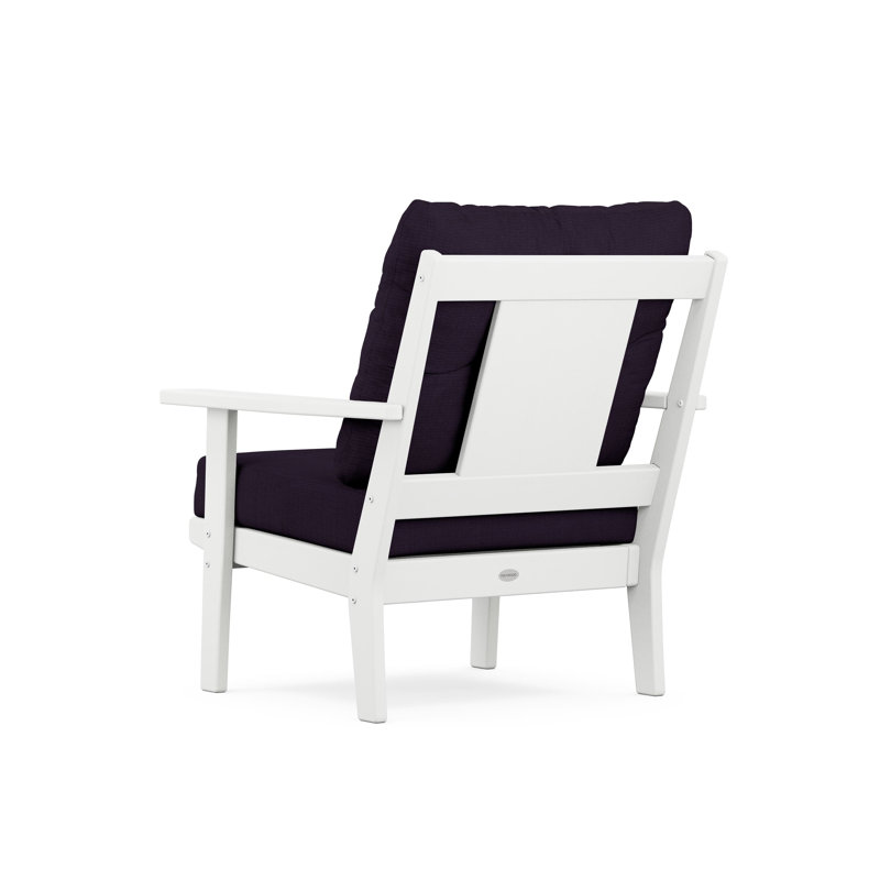 Chaise à assise profonde Lakeside Prairie, Lin bleu marine, Blanc