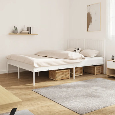 Metal Bed Frame with Headboard White 150x200 cm