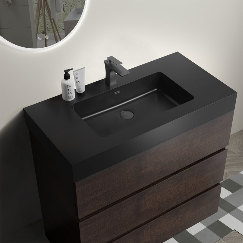 Meuble-lavabo avec lavabo Alice, Noyer, Noir, 36"