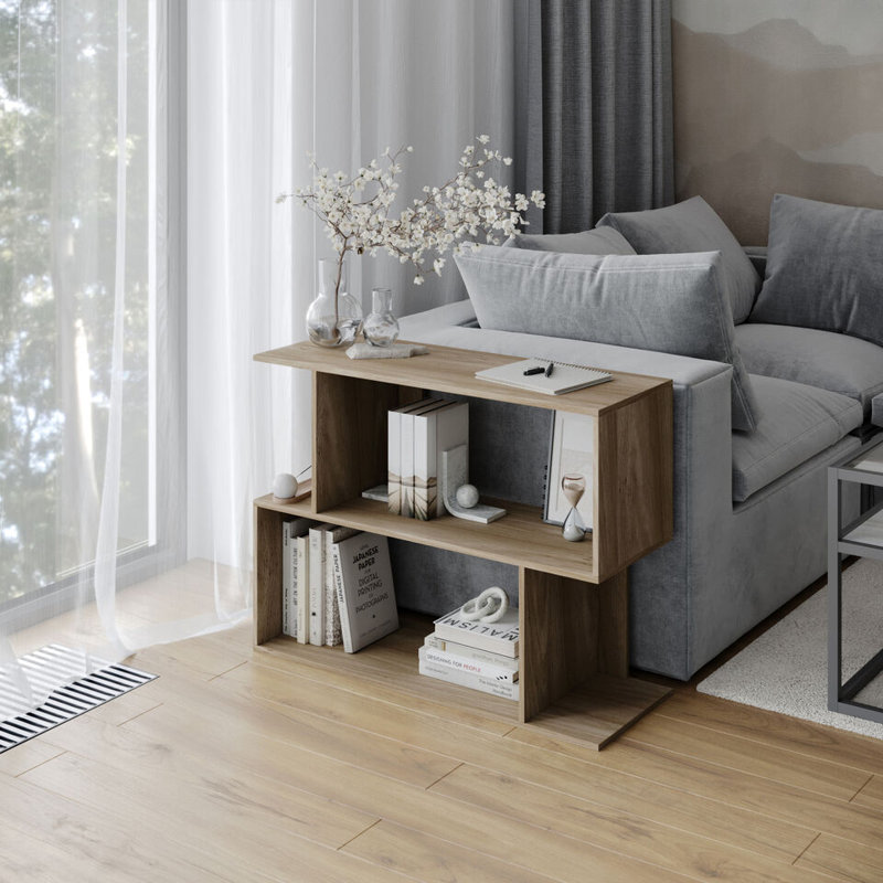Sulmy Solid Wood Ladder Bookcase, Oak, (2 Shelves) 80cm H x 80cm W x 29cm D
