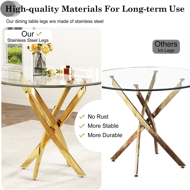 5 - Piece Glass Top Dining Set (set Of 5), Gold, Gray/Gold