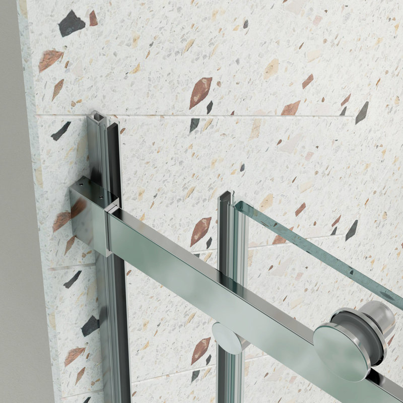 Porte coulissante de salle de bain avec verre trempé de 5/16 po et facile à nettoyer, Nickel brossé