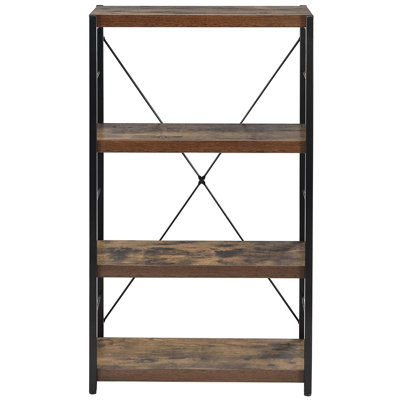 Industrial Rectangular Black Metal Frame Bookshelf With Weathered Oak Finish, 4 Shelves For Home Office Organization Solution, 24"W X 11"D 43"H, Simple Setup Activity Finish 3 - Tier Shelf Display