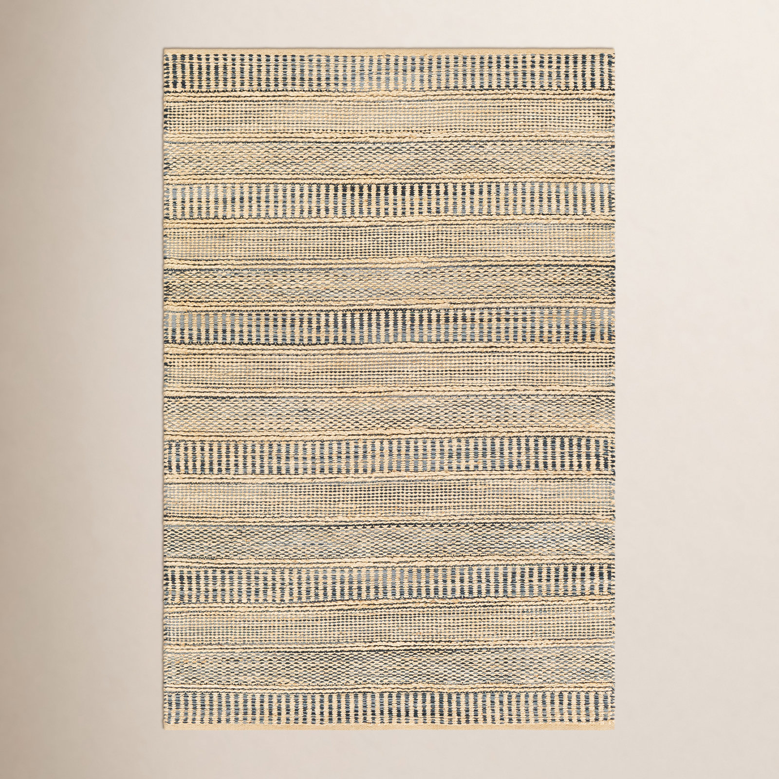 Mulaney Denim Cream Hand-Woven Geometric Jute Rug, Rectangle 2' x 3'